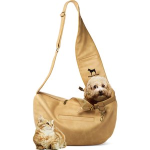 Noah & Paw Vegan Leather 3X Safety Small Dog & Cat Sling Carrier, Medium, Beige