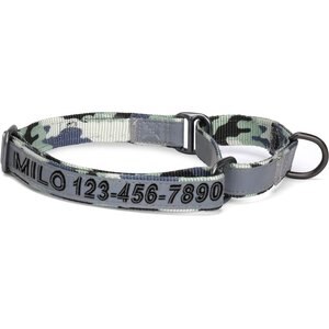 Pawtitas Personalized Reflective Martingale Dog Collar, Camouflage Grey, Medium: 13 to 20-in neck, 3/4-in wide