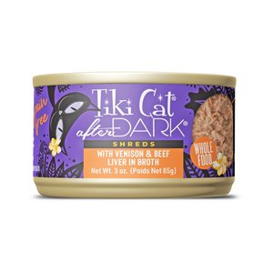 Tiki Cat After Dark Venison & Beef Liver Grain-Free Shredded Wet Cat Food, 3-oz can, case of 12