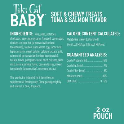 Show full view: Tiki Cat Baby Tuna & Salmon Flavor Soft & Chewy Kitten Treat, 2-oz pouch slide 4 of 10