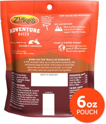 Show full view: Zuke's Adventure Bites Peanut Butter & Oats Recipe Soft & Chewy Dog Treats, 6-oz pouch slide 3 of 12