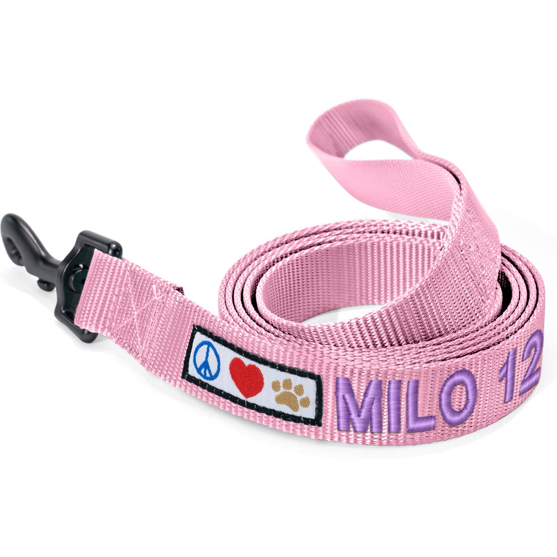Pawtitas Solid Personalized Dog Leash, Millennial Pink, Large: 6-ft long, 1-in wide