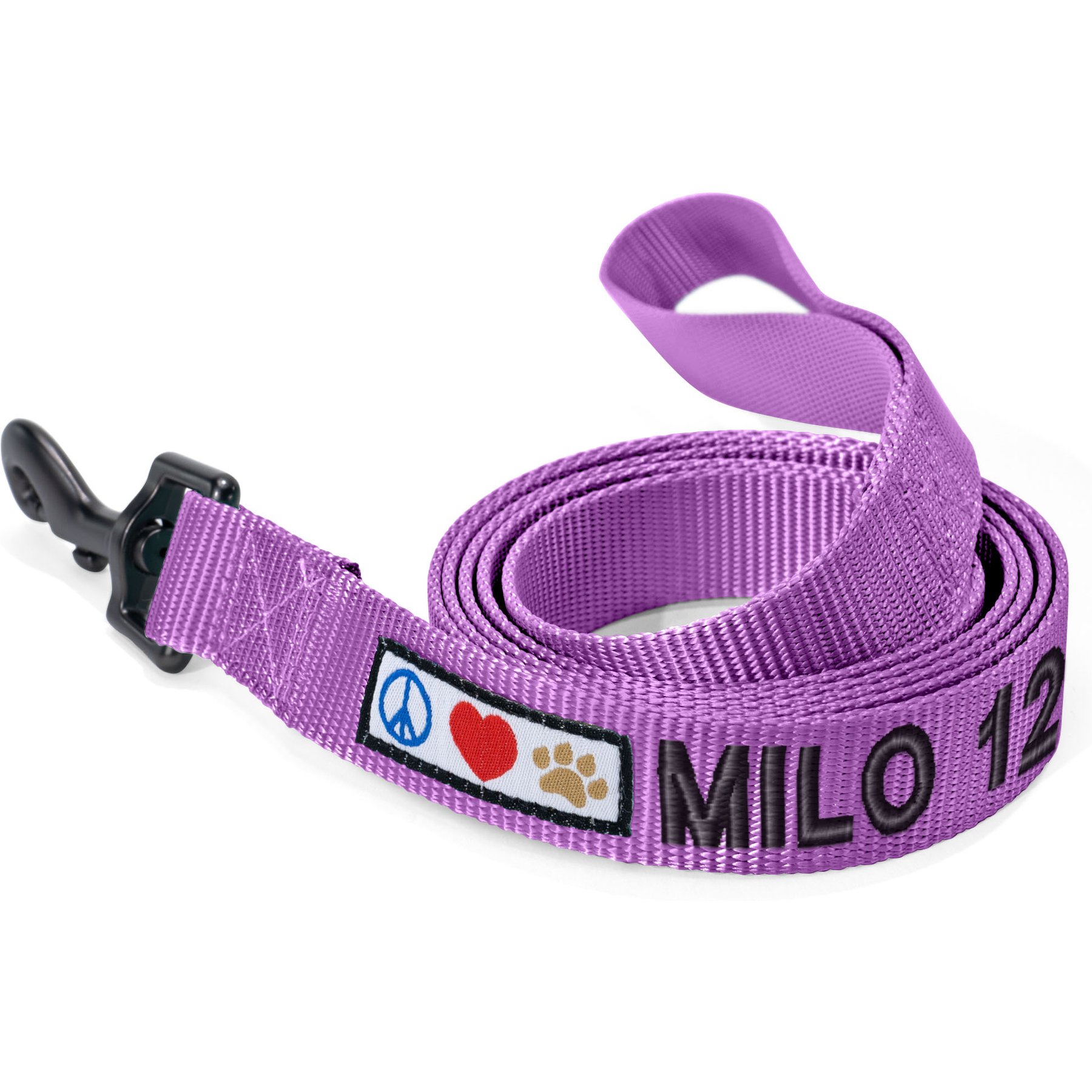 Pawtitas Solid Personalized Dog Leash, Purple Orchid, XX-Small: 6-ft long, 3/8-in wide