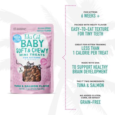 Show full view: Tiki Cat Baby Tuna & Salmon Flavor Soft & Chewy Kitten Treat, 2-oz pouch slide 6 of 10