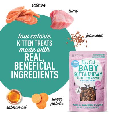 Show full view: Tiki Cat Baby Tuna & Salmon Flavor Soft & Chewy Kitten Treat, 2-oz pouch slide 5 of 10