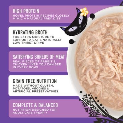 Show full view: Tiki Cat After Dark Rabbit & Chicken Liver Grain-Free Shredded Wet Cat Food, 3-oz can, case of 12 slide 5 of 10