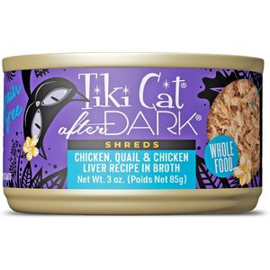 Tiki Cat After Dark Chicken, Chicken Liver & Quail Grain-Free Shredded Wet Cat Food, 3-oz can, case of 12