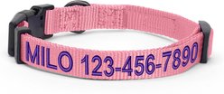 Pawtitas Solid Personalized Dog Collar, Millennial Pink, X-Small: 8 to 12-in neck, 3/8-in wide