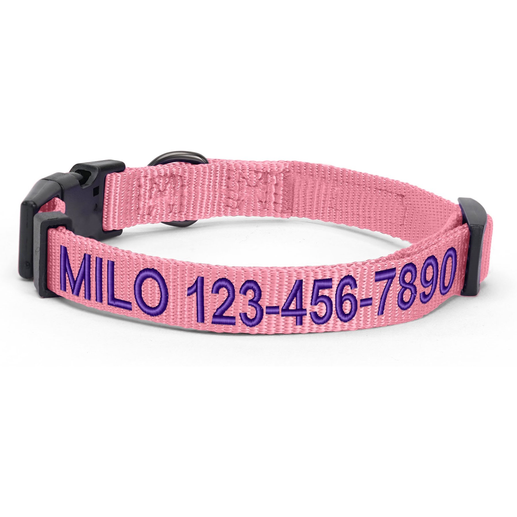 Pawtitas Solid Personalized Dog Collar, Millennial Pink, Small: 11 to 16-in neck, 5/8-in wide