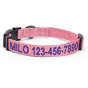 Pawtitas Solid Personalized Dog Collar, Millennial Pink, Medium: 13 to 20-in neck, 3/4-in wide