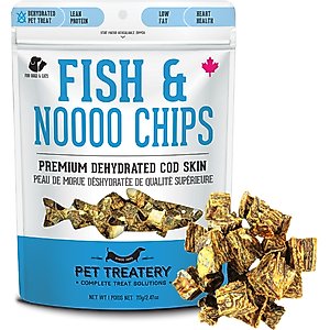 The Granville Island Pet Treatery Fish & Noooo Chips Dehydrated Wild Cod Skin Dog Treats, 2.47-oz bag