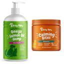 Zesty Paws All Ages Calming Bites Behavior Bacon Flavor Cat Supplement, 60 count + Zesty Paws Hemp Elements Salmon Flavored Omega Oil + Hemp Dog & Cat Supplement, 32-oz bottle