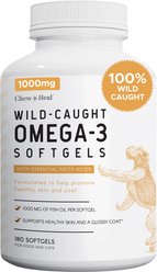 Chew + Heal Wild-Caught Omega Skin + Coat Softgels Made with Wild-Caught Fish Oil Supplement for Dogs & Cats, 180 count