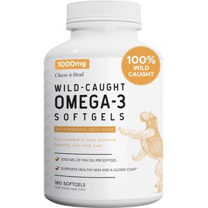 Chew + Heal Wild-Caught Omega Skin + Coat Softgels Made with Wild-Caught Fish Oil Supplement for Dogs & Cats, 180 count