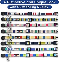 Pawtitas Multicolor Personalized Breakaway Cat Collar, Blue/Green/Grey, X-Small: 8 to 12-in neck, 3/8-in wide slide 2 of 9