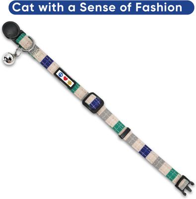 Show full view: Pawtitas Multicolor Personalized Breakaway Cat Collar, Blue/Green/Grey, X-Small: 8 to 12-in neck, 3/8-in wide slide 6 of 10