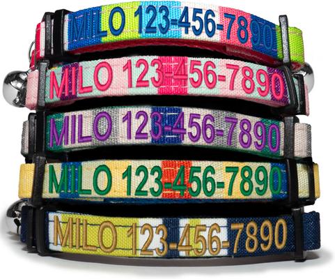 Show full view: Pawtitas Multicolor Personalized Breakaway Cat Collar, Blue/Green/Grey, X-Small: 8 to 12-in neck, 3/8-in wide slide 2 of 10