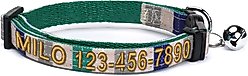 Pawtitas Multicolor Personalized Breakaway Cat Collar, Blue/Green/Grey, X-Small: 8 to 12-in neck, 3/8-in wide