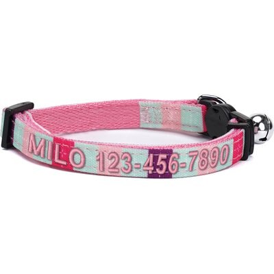 Pawtitas Pawtitas Multicolor Personalized Breakaway Cat Collar, Teal/Pink/Purple, X-Small: 8 to 12-in neck, 3/8-in wide