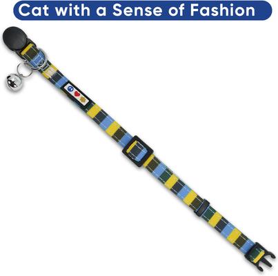 Show full view: Pawtitas Multicolor Personalized Breakaway Cat Collar, Blue/Yellow/Green, X-Small: 8 to 12-in neck, 3/8-in wide slide 6 of 10