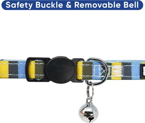 Show full view: Pawtitas Multicolor Personalized Breakaway Cat Collar, Blue/Yellow/Green, X-Small: 8 to 12-in neck, 3/8-in wide slide 8 of 10