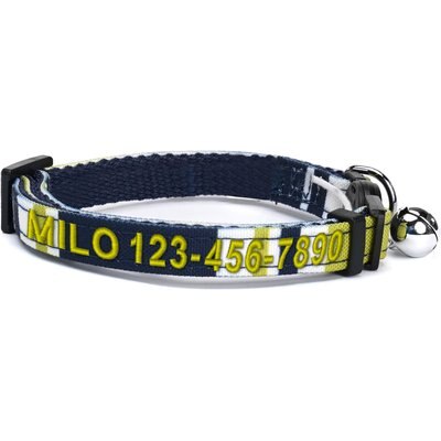 Pawtitas Pawtitas Multicolor Personalized Breakaway Cat Collar, Green/White/Blue, X-Small: 8 to 12-in neck, 3/8-in wide