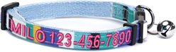Pawtitas Multicolor Personalized Breakaway Cat Collar, Blue/Teal/Yellow, X-Small: 8 to 12-in neck, 3/8-in wide