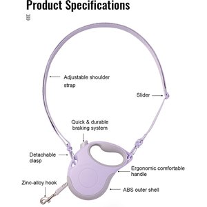 Chai's Choice Reflective Hands-Free Retractable Leash, Lavender/Gray, Small: 16-ft long, 1/3-in wide