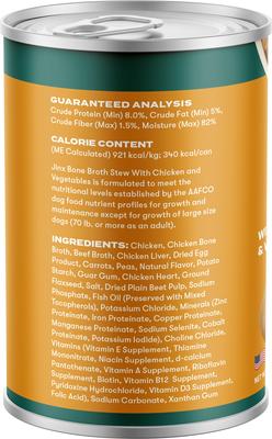 Show full view: Jinx Bone Broth Stew Chicken & Salmon Variety Pack Wet Dog Food, 13-oz can, case of 12 slide 8 of 11