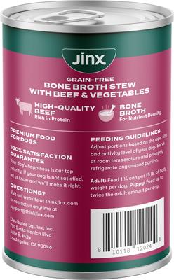 Show full view: Jinx Bone Broth Stew with Beef & Vegetables Grain-Free Wet Dog Food, 13-oz can, case of 12 slide 8 of 11