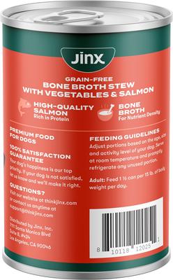 Show full view: Jinx Bone Broth Stew with Salmon & Vegetables Grain-Free Wet Dog Food, 13-oz can, case of 12 slide 7 of 11
