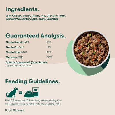 Show full view: Jinx Homemades Grain-Free Beef & Chicken Pate Wet Dog Food Meal Topper, 3-oz pouch, case of 8 slide 6 of 10