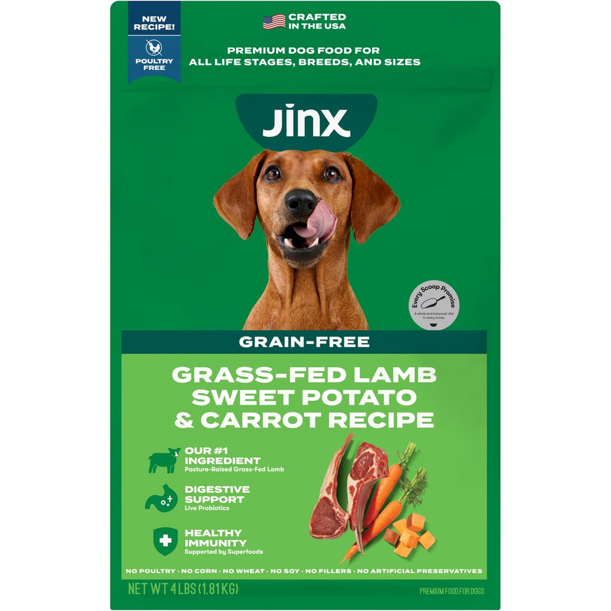 Jinx Grass-Fed Lamb, Sweet Potato & Carrot Dry Dog Food, 4-lb bag
