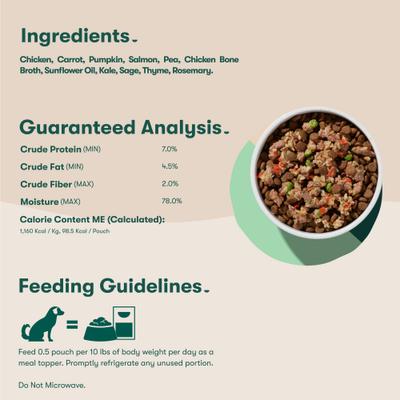 Show full view: Jinx Chicken & Salmon Homemades Grain-Free Wet Dog Food Meal Topper, 3-oz pouch, case of 8 slide 6 of 9