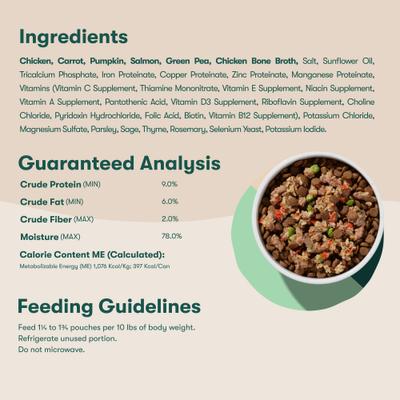 Show full view: Jinx Salmon & Chicken Homemades Grain-Free Wet Dog Food, 9-oz pouch, case of 12 slide 8 of 11