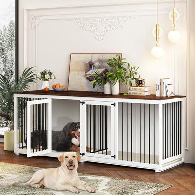 Show full view: Dawnspaces 94.5-in 2 Dog Furniture Style Dog Crate, White, 48 inch slide 2 of 9