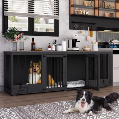 Show full view: Dawnspaces 86.6-in 2 Dog Furniture Style Dog Crate, Black, 42 inch slide 4 of 10