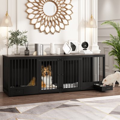 Dawnspaces Dawnspaces 86.6-in 2 Dog Furniture Style Dog Crate, Black, 42 inch