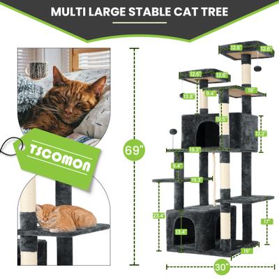 Show full view: TSCOMON Multi-Level 69-in Plush Cat Tree & Condo, Dark Grey slide 2 of 9