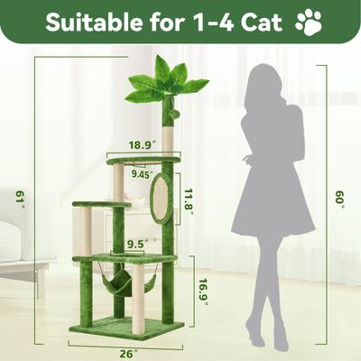 Show full view: TSCOMON Green Leaves 61-in Plush Cat Tree, Green slide 2 of 8