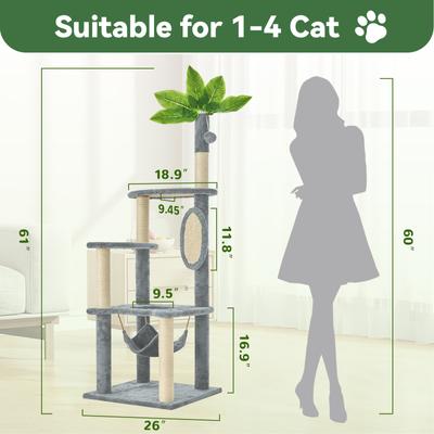 Show full view: TSCOMON Green Leaves 61-in Plush Cat Tree, Gray slide 3 of 9