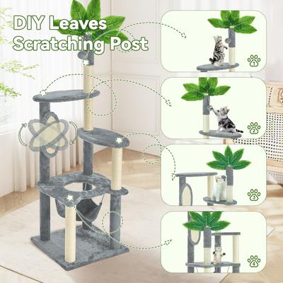 Show full view: TSCOMON Green Leaves 61-in Plush Cat Tree, Gray slide 5 of 9