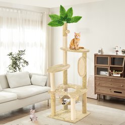 TSCOMON Green Leaves 61-in Plush Cat Tree, Beige