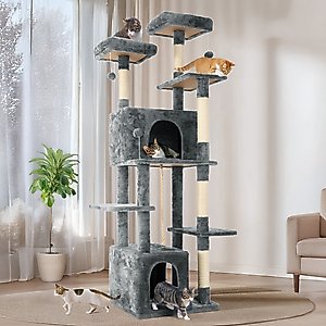 TSCOMON Multi-Level 69-in Plush Cat Tree & Condo, Light Grey