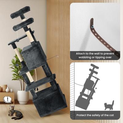 Show full view: TSCOMON Multi-Level 69-in Plush Cat Tree & Condo, Dark Grey slide 4 of 9