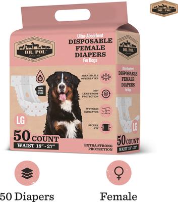 Show full view: Dr. Pol Disposable Wetness Indicator Female Dog Diapers, 50 count, Large: 18 to 27-in waist slide 2 of 9