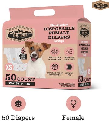 Show full view: Dr. Pol Disposable Wetness Indicator Female Dog Diapers, 50 count, X-Small: 9 to 16-in waist slide 2 of 9
