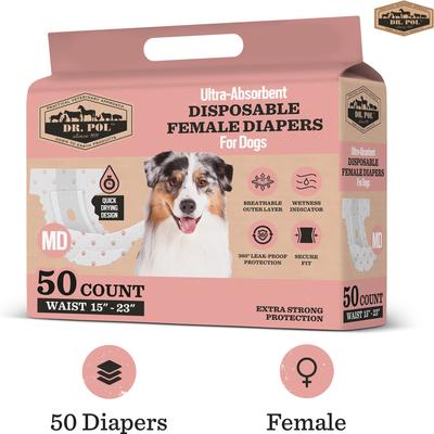 Show full view: Dr. Pol Disposable Wetness Indicator Female Dog Diapers, 50 count, Medium: 15 to 23-in waist slide 3 of 11