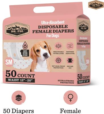 Show full view: Dr. Pol Disposable Wetness Indicator Female Dog Diapers, 50 count, Small: 12 to 20-in waist slide 2 of 9