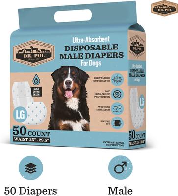 Show full view: Dr. Pol Disposable Wetness Indicator Male Dog Diapers, 50 count, Large: 25 to 29.5-in waist slide 2 of 8